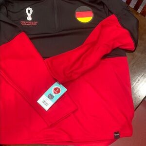 Germany 2022 FIFA World Cup quarter-zip with pockets pullover. Red and Black XL